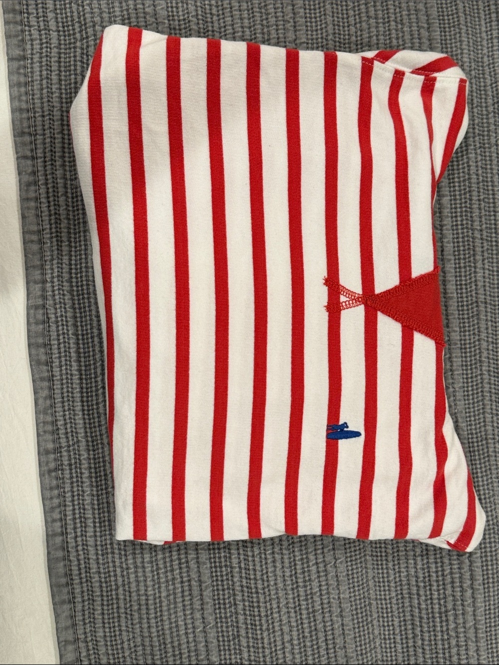 johnnie-O Red & White Striped Hooded Knit Top with Blue Logo